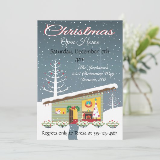 Invitations à la Maison ouverte de Noël Retro (Debout devant)