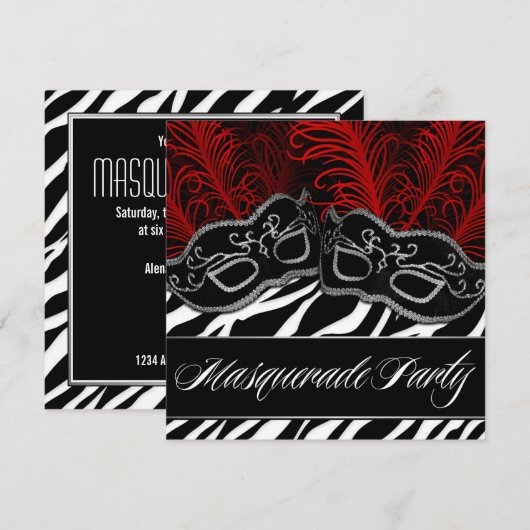 Invitations à la mascarade de masques Zebra (Devant / Derrière)