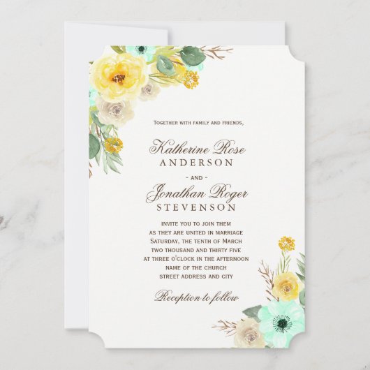 Invitations à la menthe et au mariage jaune (Devant)