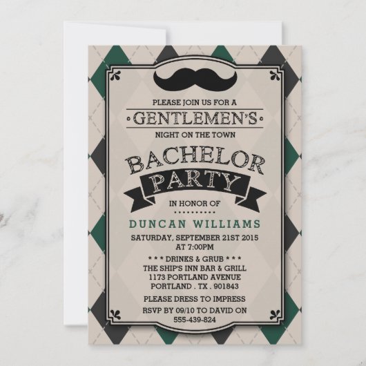 Invitations à la Mustache branchée du Bachelor Par (Devant)