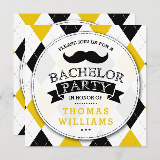 Invitations à la Mustache branchée du Bachelor Par (Devant / Derrière)