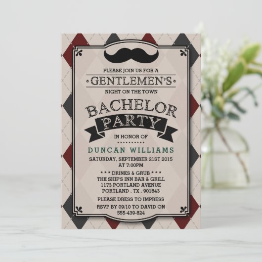 Invitations à la Mustache branchée du Bachelor Par (Debout devant)