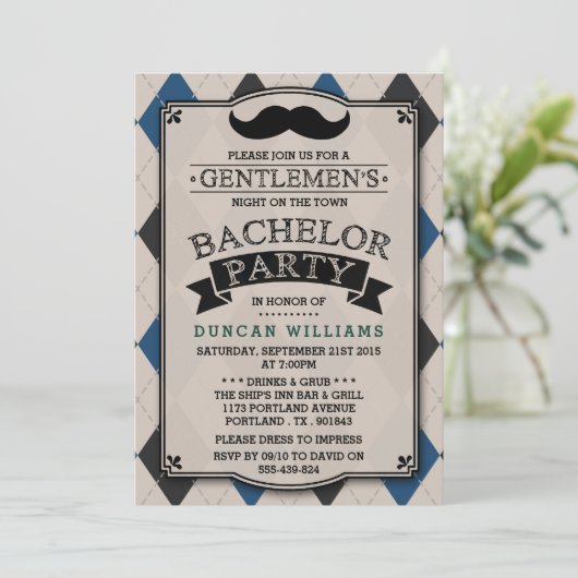 Invitations à la Mustache branchée du Bachelor Par (Debout devant)