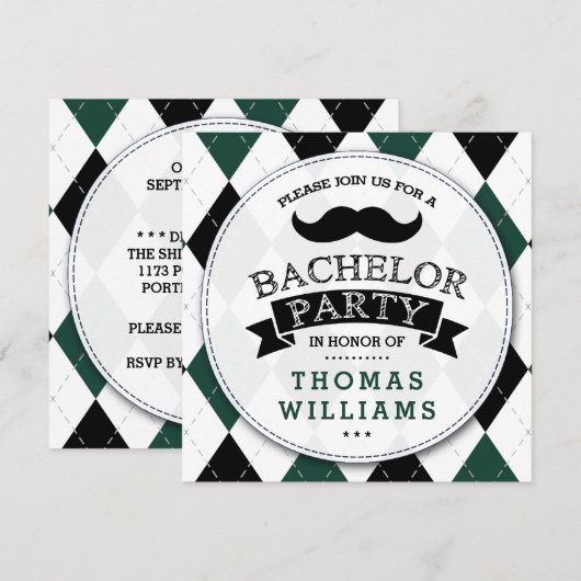 Invitations à la Mustache branchée du Bachelor Par (Devant / Derrière)