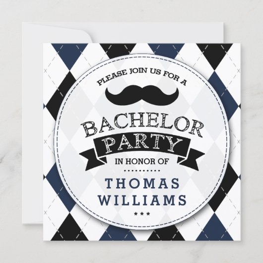 Invitations à la Mustache branchée du Bachelor Par (Devant)
