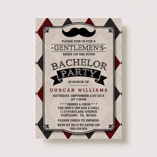 Invitations à la Mustache branchée du Bachelor Par