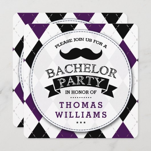 Invitations à la Mustache branchée du Bachelor Par (Devant / Derrière)