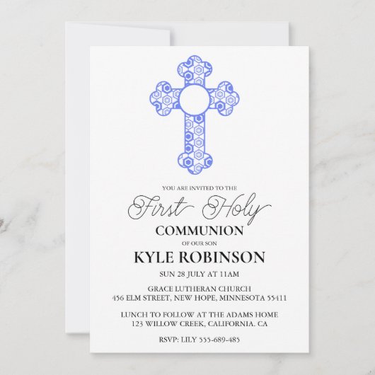 invitations à la première communion bleue (Devant)