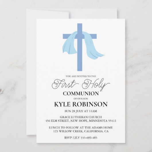 invitations à la première communion bleue (Devant)