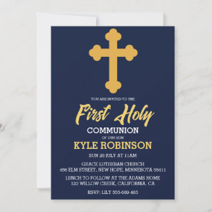 invitations à la première communion bleue