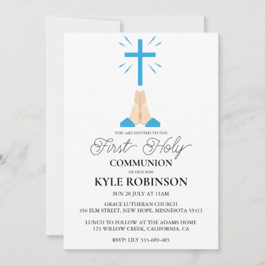 invitations à la première communion bleue (Devant)