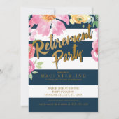 Invitations à la retraite Gold, Floral et Navy (Devant)