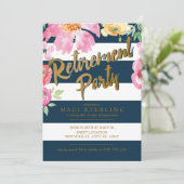 Invitations à la retraite Gold, Floral et Navy (Debout devant)