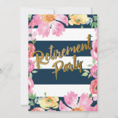 Invitations à la retraite Gold, Floral et Navy (Dos)