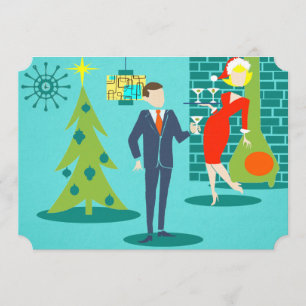 Invitations à la Retro Holiday Cartoon Couple Part