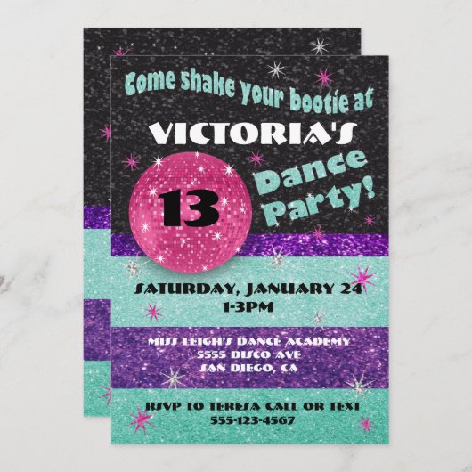 Invitations à la soirée dansante Disco Sparkle (Devant / Derrière)