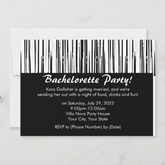 Invitations à la soirée de bachelorette noir et bl (Devant)