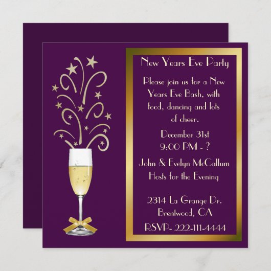 Invitations à la soirée de réveillon Chic Plum and (Devant / Derrière)