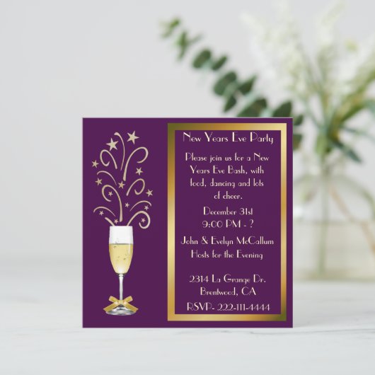 Invitations à la soirée de réveillon Chic Plum and (Debout devant)
