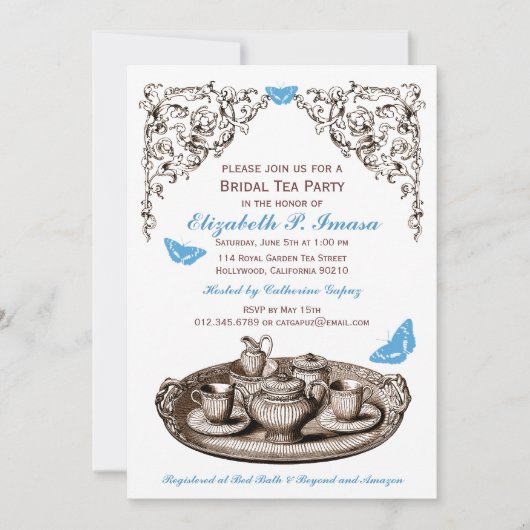 Invitations à la soirée thé de la mariée Blue Gard (Devant)