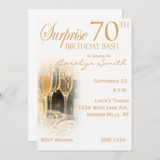 Invitations à la surprise 70e anniversaire (Devant / Derrière)