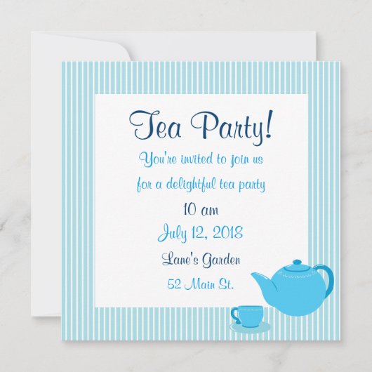 Invitations à la Tea Party Blue Teapot (Devant)