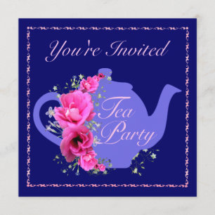 Invitations à la Tea Party Teapot et fleurs roses