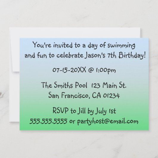 Invitations à la Teddy Bear Pool (Dos)