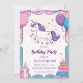 invitations à l'anniversaire de la licorne mignonn (Devant)