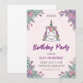 invitations à l'anniversaire de la licorne mignonn (Devant / Derrière)