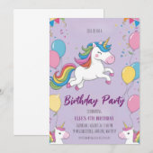invitations à l'anniversaire de la licorne mignonn (Devant / Derrière)
