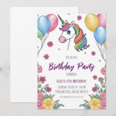 invitations à l'anniversaire de la licorne mignonn (Devant / Derrière)
