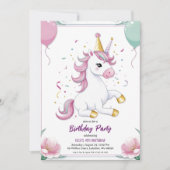 invitations à l'anniversaire de la licorne mignonn (Devant)