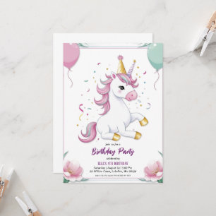 invitations à l'anniversaire de la licorne mignonn