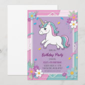 invitations à l'anniversaire de la licorne mignonn (Devant / Derrière)