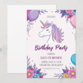 invitations à l'anniversaire de la licorne mignonn (Devant / Derrière)