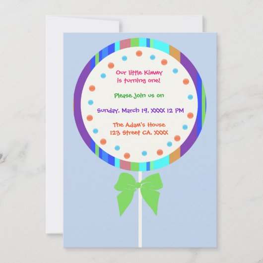 Invitations à l'anniversaire de la Lollipop de Can (Devant)