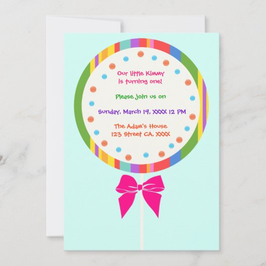 Invitations à l'anniversaire de la Lollipop de Can (Devant)