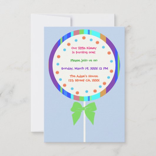 Invitations à l'anniversaire de la Lollipop de Can (Devant)