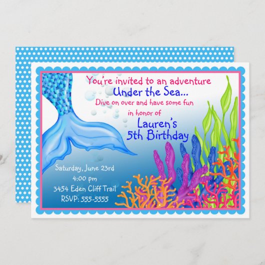 Invitations à l'anniversaire de Mermaid (Devant / Derrière)