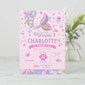 Invitations à l'anniversaire de Mermaid Party rose (Debout devant)