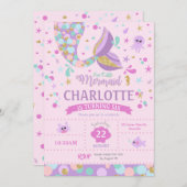 Invitations à l'anniversaire de Mermaid Party rose (Devant / Derrière)