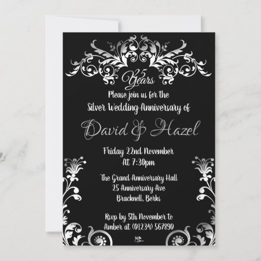 Invitations à l'anniversaire du 25e Mariage d'arge (Devant)