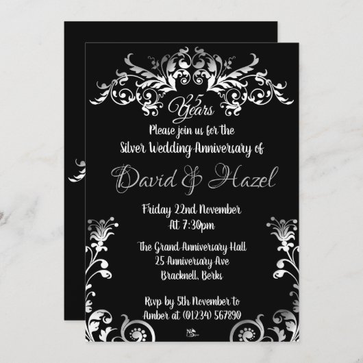 Invitations à l'anniversaire du 25e Mariage d'arge (Devant / Derrière)
