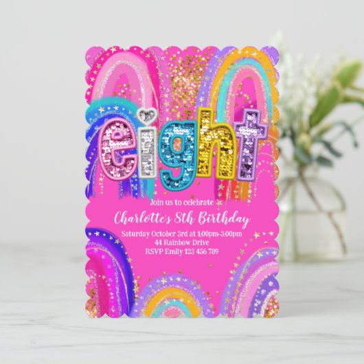 Invitations à l'arc-en-ciel mignon du 8e anniversa (Debout devant)