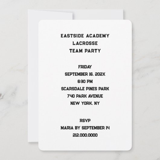 Invitations à l'événement de l'équipe de crosse (Dos)