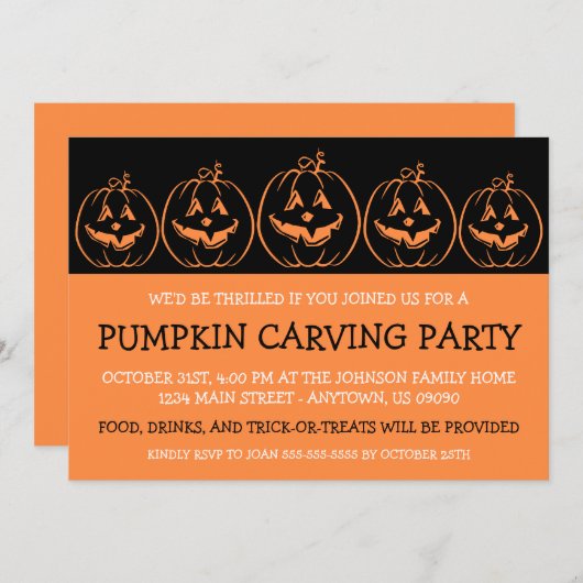 Invitations à l'Halloween de Jack O'Lantern (Devant / Derrière)