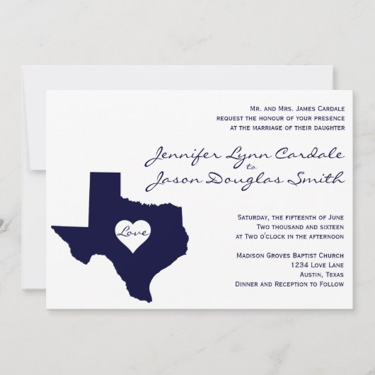 Invitations à mariage blanc pour la marine du Texa (Devant)