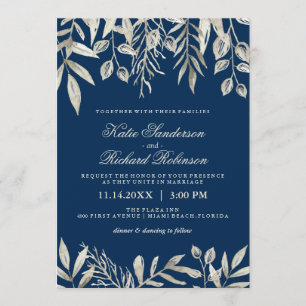 Invitations à mariage bleu argent et marine