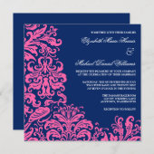 Invitations à Mariage damassé de la marine Blue Pi (Devant / Derrière)